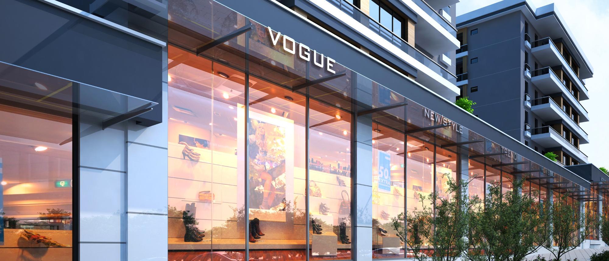 Cadde cephesinde bulunan seçkin mağazalarda , alışveriş ve sosyal hayatı yaşama imkanı